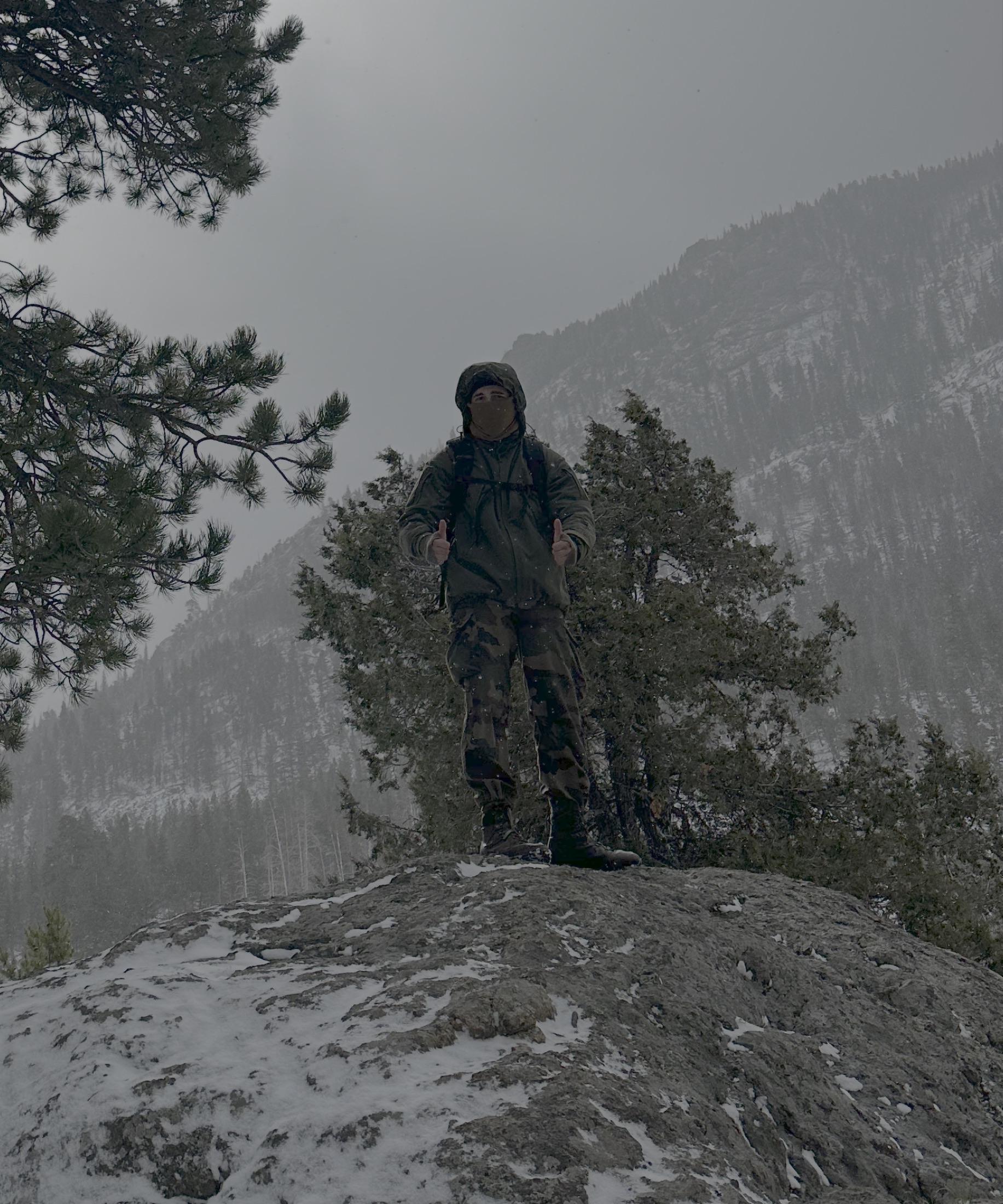 Winter fieldcraft hiking scene
